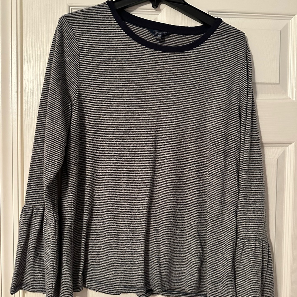 Lucky Brand Navy and White Striped Long Sleeve Top